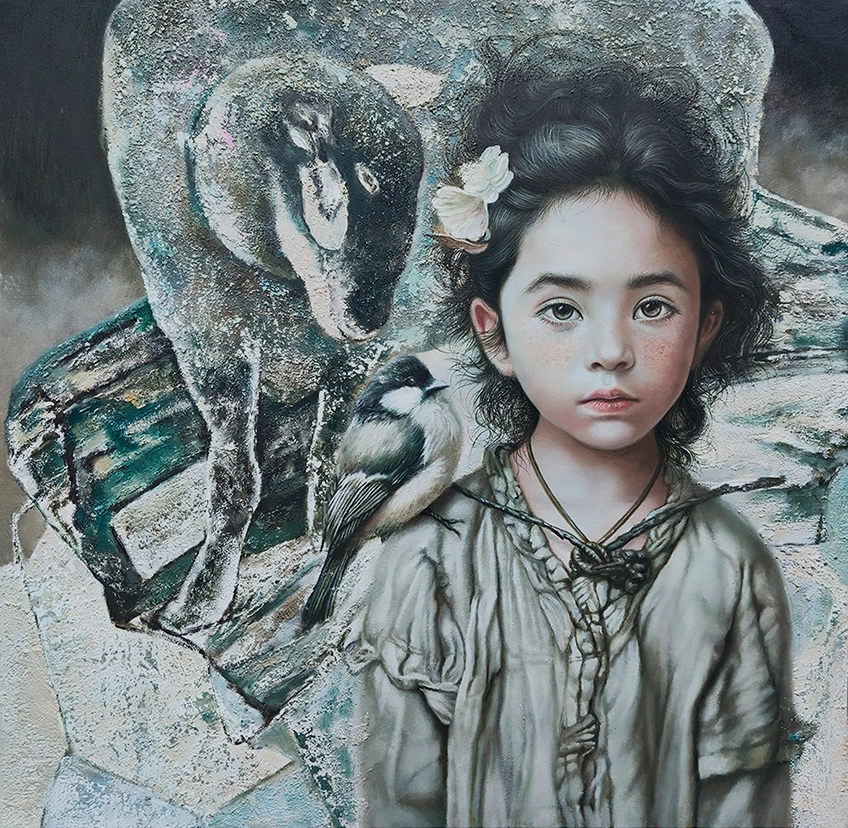 Back to Canaan2-2024-canvas oil painting mixed media paper 60×60cm © Liao Wanning 