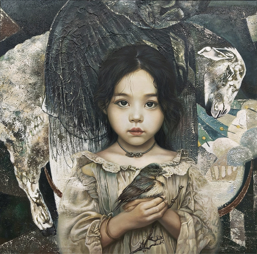 Back to Canaan1-2024-canvas oil painting mixed media paper 60×60cm © Liao Wanning