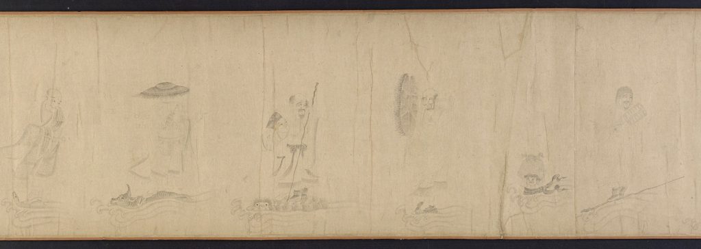 Luohans and animals crossing the sea