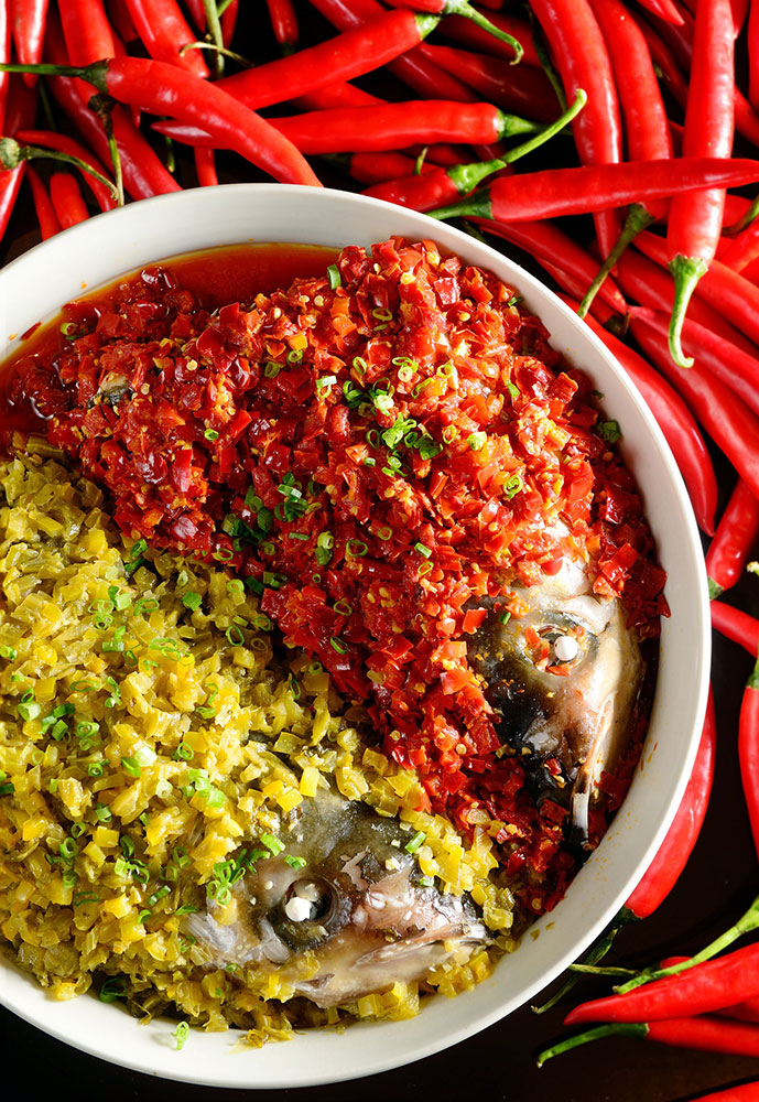Steamed-Big-Fish-Head-in-Two-Kinds-of-Chili-Sauce