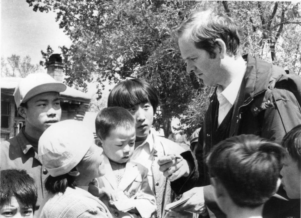 With children in Faku, spring 1986; they had never seen a "big-nose" before