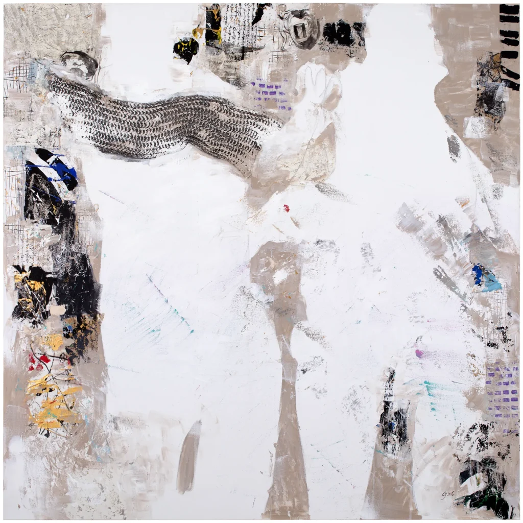 Canal Cheong Jagerroos, The Charm of an Angel, 180 x 180 cm, mixed media on canvas, (2016). Photo by Jussi Tiainen